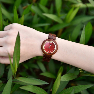 Claire Luxury Women's Wood Watch (Ruby Red) - Trek Watches