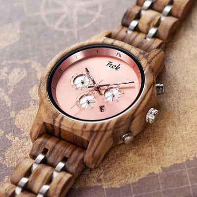 Edith Women’s Luxury Chronograph Wood Watch (Rose Pink) - Trek Watches
